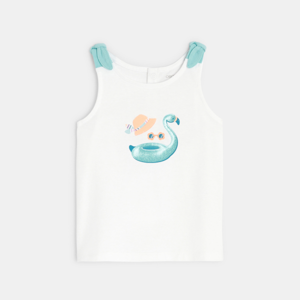 تانك توب برسمة فلامينغو على شكل عوامة باللونين الوردي والأبيض للفتيات الصغيرات